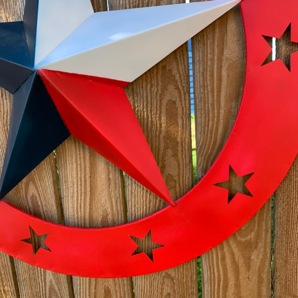 24" WIDE BAND RING BARN STAR METAL LONE STAR 3d WALL ART WESTERN HOME DECOR HANDMADE NEW #EH12758