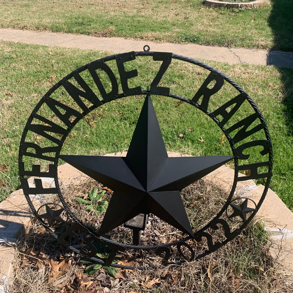 FERNANDEZ RANCH STYLE YOUR CUSTOM NAME STAR BARN STAR METAL LONE STAR WESTERN HOME DECOR RUSTIC BLACK HANDMADE 24",32",36",50"