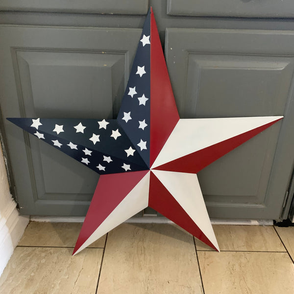 USA FLAG STAR STYLE# 5 RED WHITE & BLUE AMERICANA METAL BARN STAR WALL ART HANDMADE TO ORDER NEW