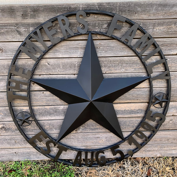 MYERS STYLE YOUR CUSTOM NAME STAR BARN STAR METAL LONE STAR WESTERN HOME DECOR RUSTIC BLACK HANDMADE 24",32",36",50"