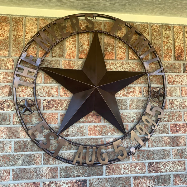 MYERS STYLE YOUR CUSTOM NAME STAR BARN STAR METAL LONE STAR WESTERN HOME DECOR RUSTIC BLACK HANDMADE 24",32",36",50"