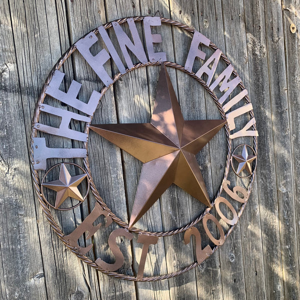 FINE FAMILY STYLE YOUR CUSTOM NAME STAR BARN STAR METAL LONE STAR WESTERN HOME DECOR RUSTIC BRONZE HANDMADE 24",32",36",50"