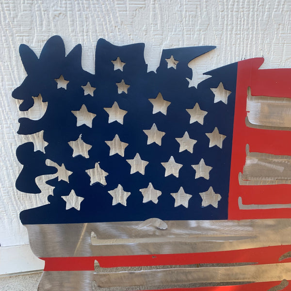 USA TATTERED AMERICAN FLAG METAL WALL ART WESTERN HOME DECOR HANDMADE NEW