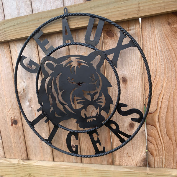 GEAUX TIGERS BLACK CUSTOM METAL VINTAGE CRAFT SIGN TEAM HANDMADE