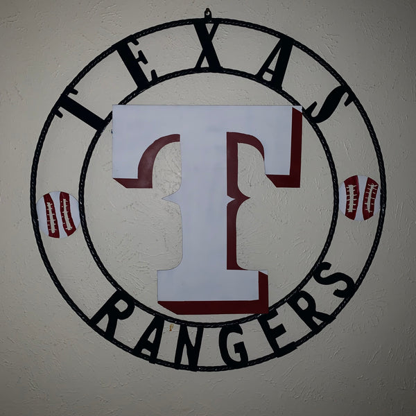 TEXAS RANGERS CUSTOM METAL VINTAGE CRAFT TEAM SIGN WHITE & RED & NAVY BLUE RING HANDMADE