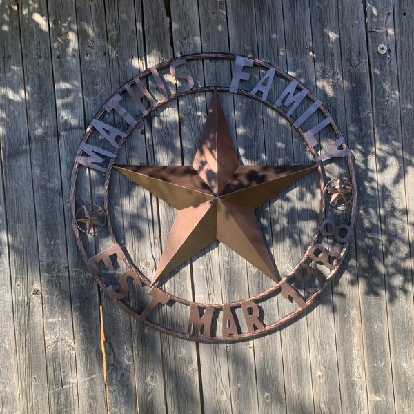 MATHIS STYLE CUSTOM STAR NAME BARN STAR METAL 3d STAR TWISTED ROPE RING WESTERN HOME DECOR RUSTIC BRONZE HANDMADE 24",32",36",50"