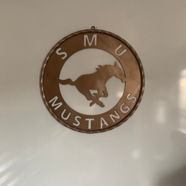 SMU MUSTANGS HAMMERED COPPER METAL CUSTOM VINTAGE CRAFT WALL ART TEAM SIGN HANDMADE