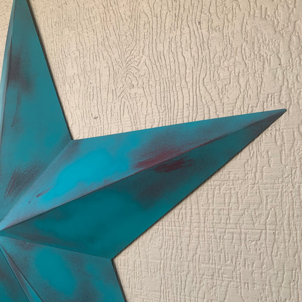 #EH10540 TURQUOISE DISTRESSED TWO TONE BARN STAR METAL ART WESTERN HOME DECOR HANDMADE NEW
