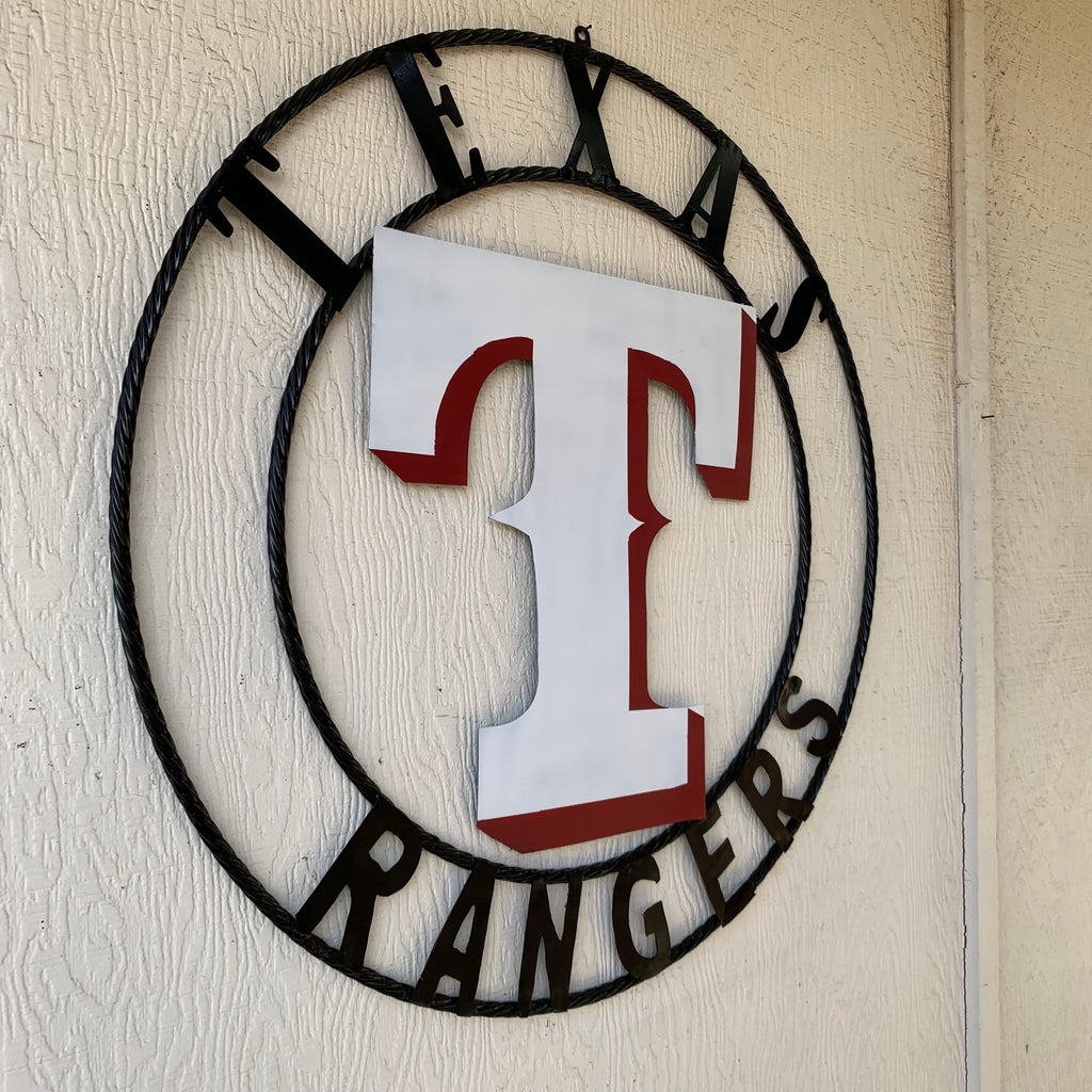 Metal Ranger Sign TEXAS RANGERS CUSTOM METAL VINTAGE CRAFT TEAM SIGN WHITE & RED WITH BL ...