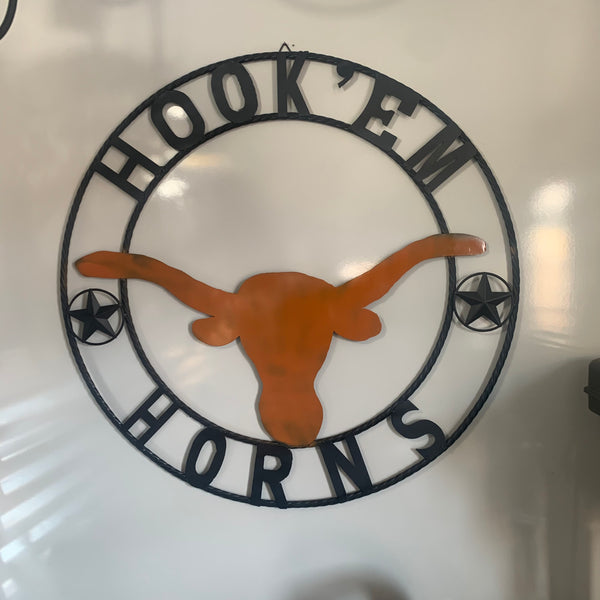 HOOKEM HORNS WITH LONE STAR TEXAS LONGHORNS HOOK EM METAL CUSTOM VINTAGE CRAFT WALL ART TEAM SIGN HANDMADE