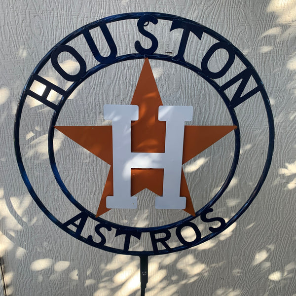 12",18",24",32", 36" HOUSTON ASTROS ON STAKE CUSTOM METAL VINTAGE CRAFT GARDEN SIGN HANDMADE