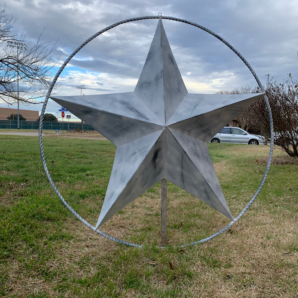 5 FOOT WHITE DISTRESSED STAR TWO TONE TEXTURE BARN STAR METAL LONESTAR TWISTED ROPE RING WESTERN HOME DECOR HANDMADE NEW