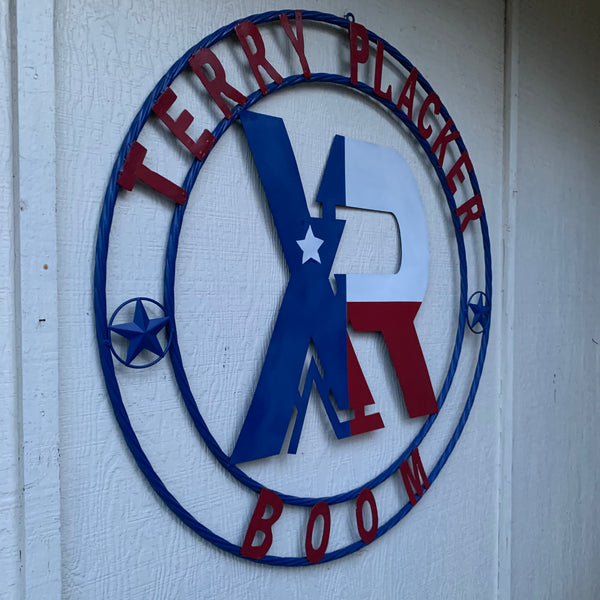 #EH11299 CUSTOM NAME XR ROOFING STYLE SIGN RED,WHITE & BLUE TEXAS FLAG LOGO HANDMADE