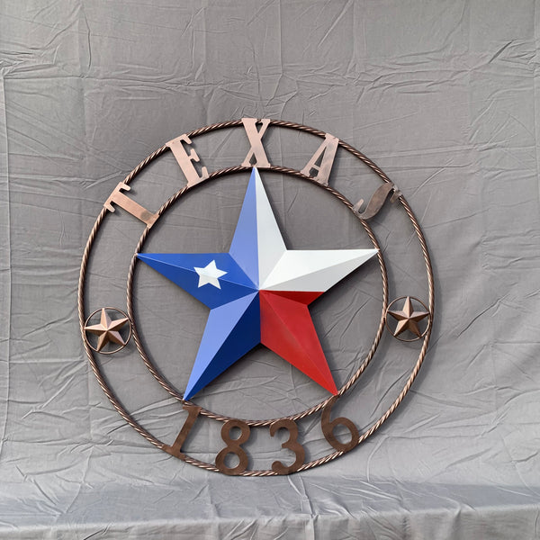 1836 TEXAS FLAG STAR RED WHITE BLUE TWISTED BRONZE RING WESTERN HOME DECOR HANDMADE NEW