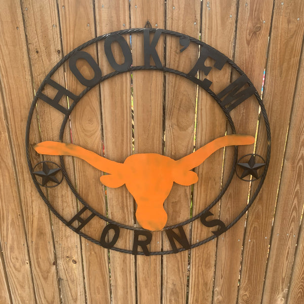HOOKEM HORNS WITH LONE STAR TEXAS LONGHORNS HOOK EM METAL CUSTOM VINTAGE CRAFT WALL ART TEAM SIGN HANDMADE