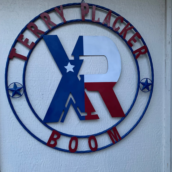 #EH11299 CUSTOM NAME XR ROOFING STYLE SIGN RED,WHITE & BLUE TEXAS FLAG LOGO HANDMADE