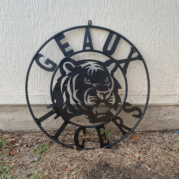 GEAUX TIGERS BLACK CUSTOM METAL VINTAGE CRAFT SIGN TEAM HANDMADE