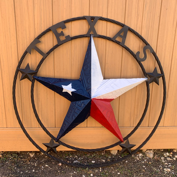 TEXAS LICENSE PLATE BARN STAR METAL LONE STAR TWISTED BLACK RING & LETTERS WESTERN HOME DECOR HANDMADE NEW