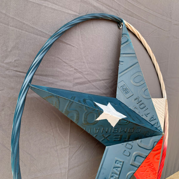 TEXAS LICENSE PLATE STAR RED WHITE & BLUE BARN METAL LONE STAR WESTERN HOME DECOR HANDMADE NEW 12",16",24",32",36"