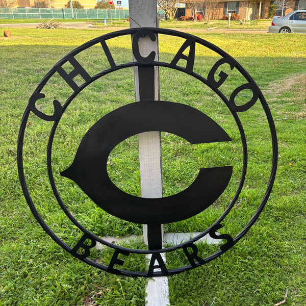 CHICAGO BEARS CUSTOM METAL VINTAGE CRAFT SIGN TEAM RISTIC BLACK HANDMADE