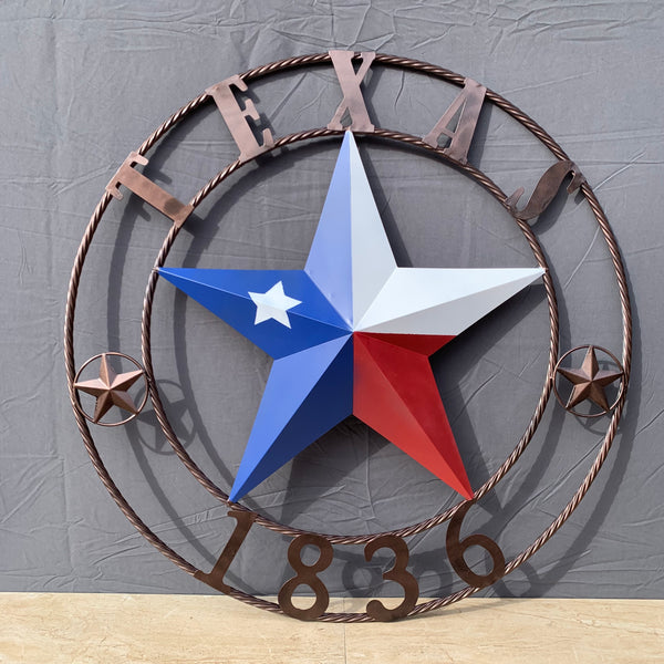 1836 TEXAS FLAG STAR RED WHITE BLUE TWISTED BRONZE RING WESTERN HOME DECOR HANDMADE NEW