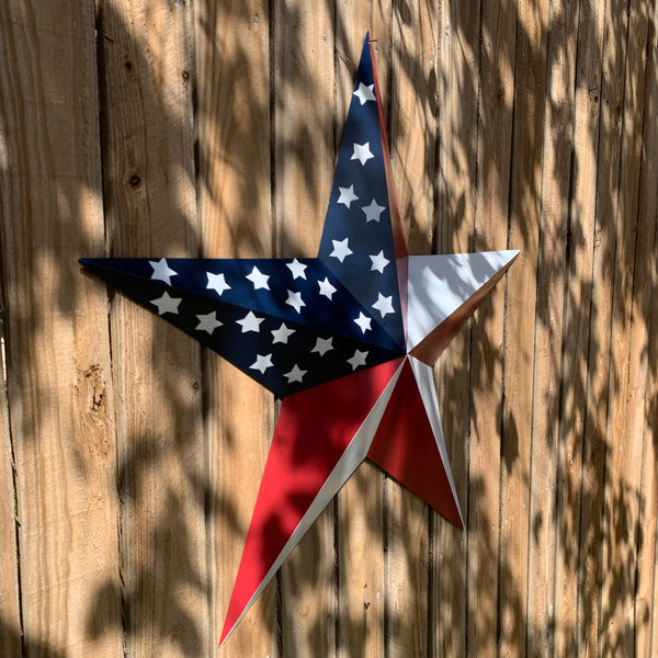 USA FLAG STAR STYLE# 5 RED WHITE & BLUE AMERICANA METAL BARN STAR WALL ART HANDMADE TO ORDER NEW