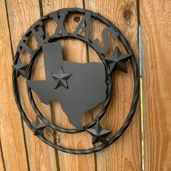 12" STATE OF TEXAS MAP RUSTIC BLACK TWISTED RING METAL SIGN WESTERN HOME DECOR HANDMADE NEW