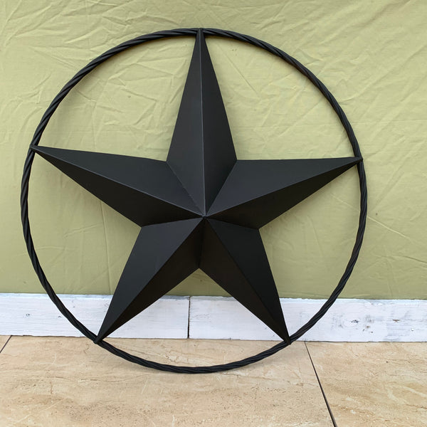RUSTIC BLACK BARN STAR METAL LONE STAR 3d TWISTED ROPE RING WESTERN HOME DECOR HANDMADE NEW 12",16",24",32",36"-#EH10608
