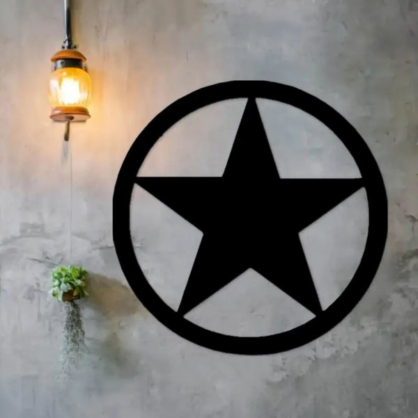 2D FLAT STAR BARN WITH RING PLAIN LASERCUT METAL RUSTIC BLACK STAR WALL ART WESTERN HOME DECOR HANDMADE #EH12824