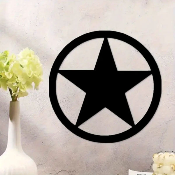 2D FLAT STAR BARN WITH RING PLAIN LASERCUT METAL RUSTIC BLACK STAR WALL ART WESTERN HOME DECOR HANDMADE #EH12824