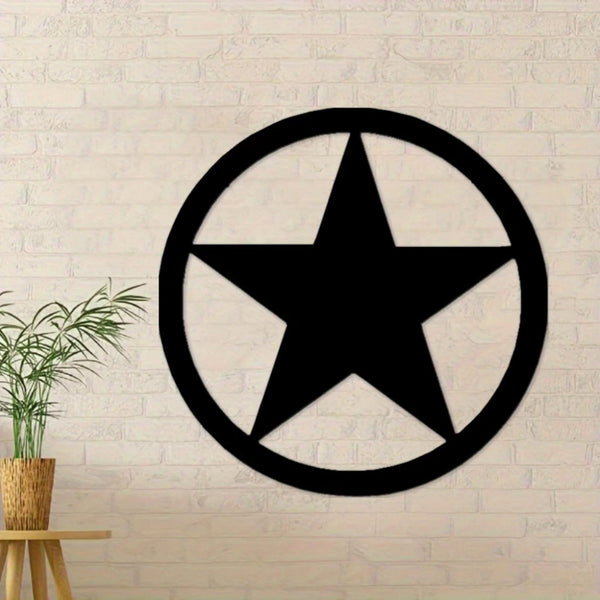2D FLAT STAR BARN WITH RING PLAIN LASERCUT METAL RUSTIC BLACK STAR WALL ART WESTERN HOME DECOR HANDMADE #EH12824