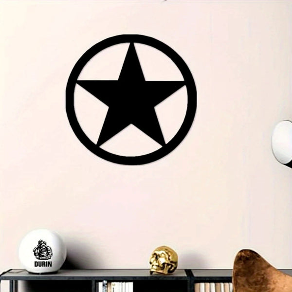 2D FLAT STAR BARN WITH RING PLAIN LASERCUT METAL RUSTIC BLACK STAR WALL ART WESTERN HOME DECOR HANDMADE #EH12824