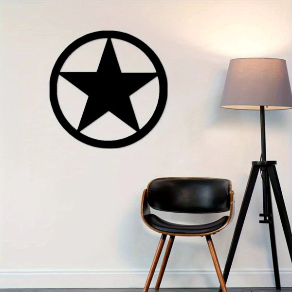 2D FLAT STAR BARN WITH RING PLAIN LASERCUT METAL RUSTIC BLACK STAR WALL ART WESTERN HOME DECOR HANDMADE #EH12824