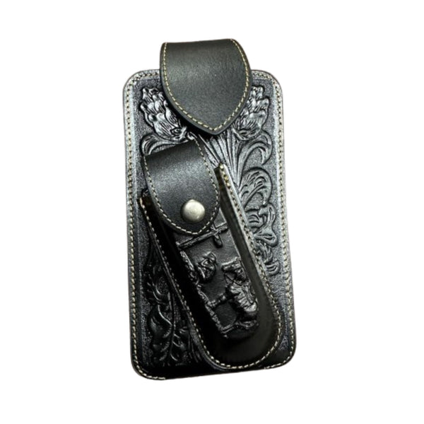 7" COWBOY PRAYER & KNIFE LEATHER POUCH HOLDER XTRA LARGE  BELT LOOP CELL PHONE CASE UNIVERSAL OVERSIZE #EH12300