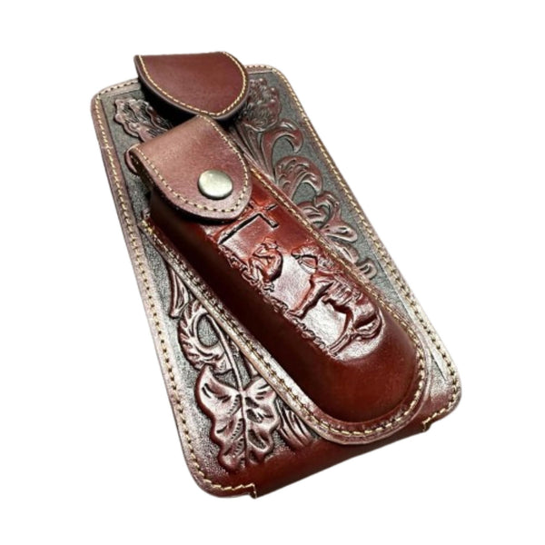 7" COWBOY PRAYER & KNIFE LEATHER POUCH HOLDER XTRA LARGE  BELT LOOP CELL PHONE CASE UNIVERSAL OVERSIZE #EH12300