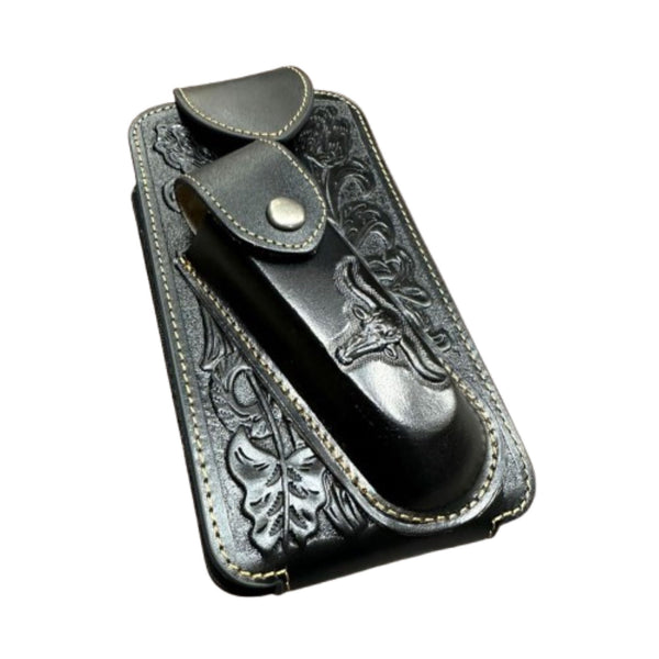 7" LONGHORN & KNIFE LEATHER POUCH HOLDER XTRA LARGE  BELT LOOP CELL PHONE CASE UNIVERSAL OVERSIZE #EH12303