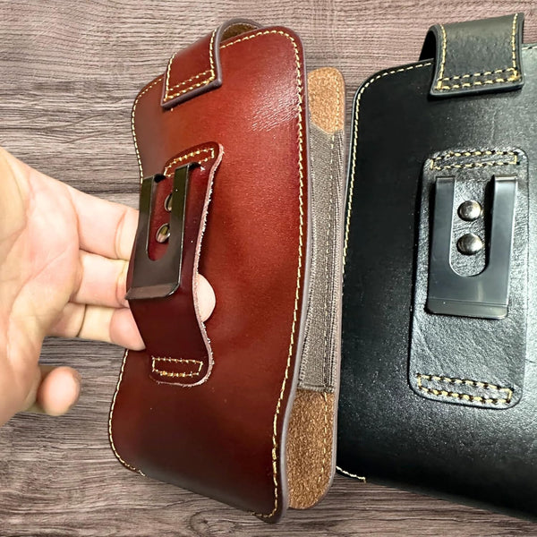 7" LONGHORN & KNIFE LEATHER POUCH HOLDER XTRA LARGE  BELT LOOP CELL PHONE CASE UNIVERSAL OVERSIZE #EH12303