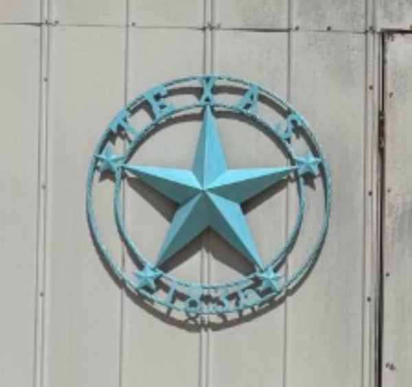 TURQUOISE AQUA TEXAS 1836 BARN STAR METAL ART WESTERN HOME DECOR NEW 24",36",40",50"