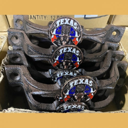 #SI_G072L TEXAS LONGHORNS COPPER HANDLE CAST IRON METAL CABINET DRAWER PULL DOOR PULL GATE KITCHEN ART WESTERN HOME DECOR HANDMADE NEW