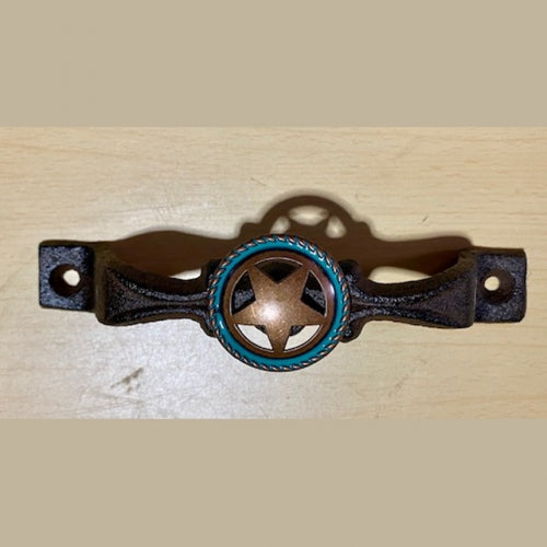 #SI_G072L TURQUOISE STAR COPPER HANDLE CAST IRON METAL CABINET DRAWER PULL DOOR PULL GATE KITCHEN ART WESTERN HOME DECOR HANDMADE NEW