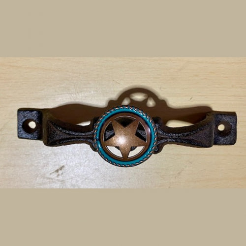 #SI_G072L TURQUOISE STAR COPPER HANDLE CAST IRON METAL CABINET DRAWER PULL DOOR PULL GATE KITCHEN ART WESTERN HOME DECOR HANDMADE NEW