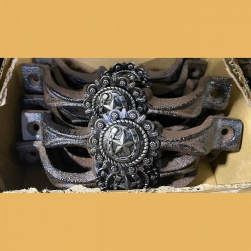#SI_G072L HORSESHOE STAR HANDLE SILVER CAST IRON METAL CABINET DRAWER PULL DOOR PULL GATE KITCHEN ART WESTERN HOME DECOR HANDMADE NEW