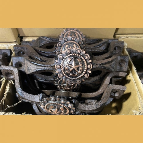 #SI_G072L HORSESHOE STAR HANDLE COPPER CAST IRON METAL CABINET DRAWER PULL DOOR PULL GATE KITCHEN ART WESTERN HOME DECOR HANDMADE NEW