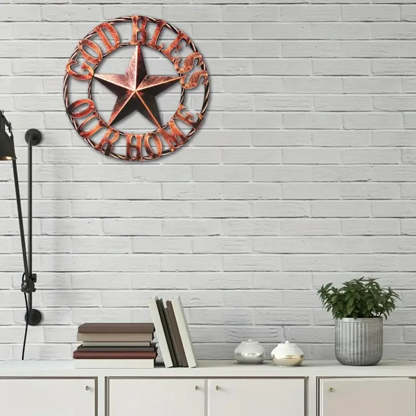 #EH11364 12" GOD BLESS OUR HOME METAL FLAT SIGN NOT 3D STAR LASERCUT ART WESTERN HOME DECOR HANDMADE NEW