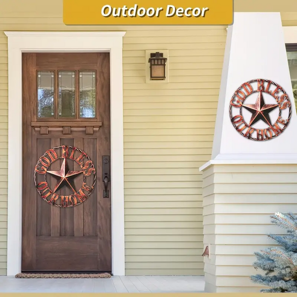#EH11364 12" GOD BLESS OUR HOME METAL FLAT SIGN NOT 3D STAR LASERCUT ART WESTERN HOME DECOR HANDMADE NEW