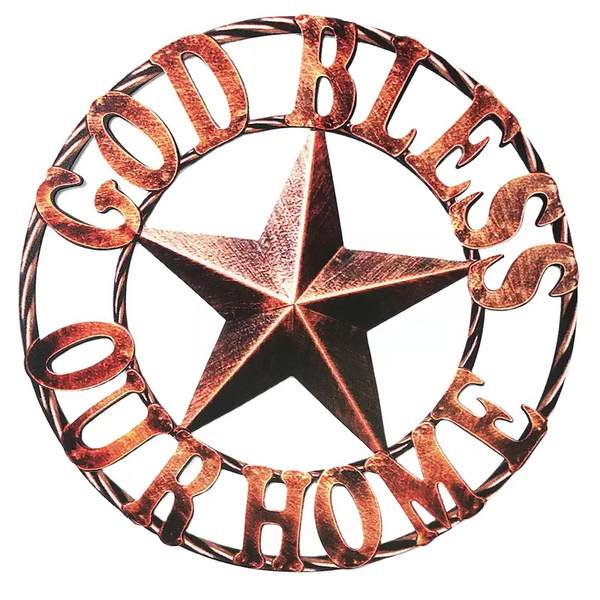#EH11364 12" GOD BLESS OUR HOME METAL FLAT SIGN NOT 3D STAR LASERCUT ART WESTERN HOME DECOR HANDMADE NEW