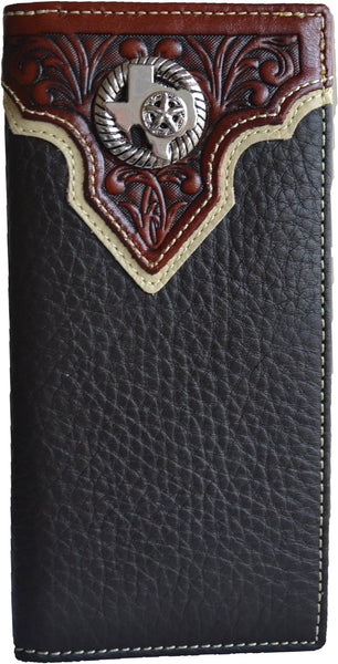 #EH11699 STATE OF TEXAS MAP STAR GENUINE LEATHER CHECKBOOK WALLET WESTERN LEATHER ART HANDMADE NEW