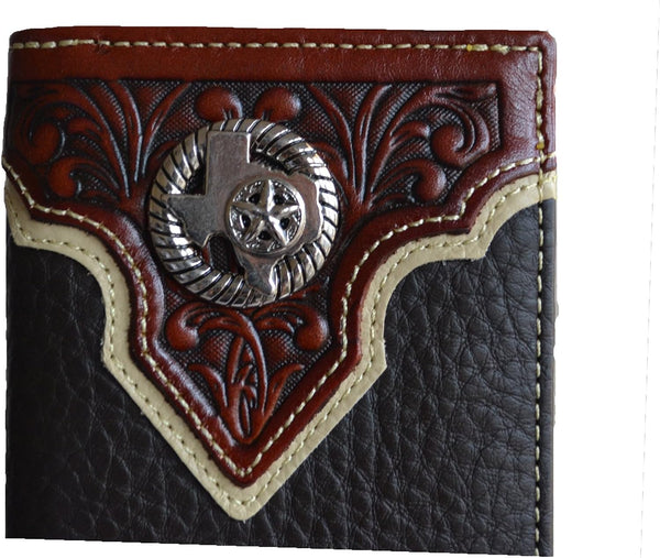 #EH11699 STATE OF TEXAS MAP STAR GENUINE LEATHER CHECKBOOK WALLET WESTERN LEATHER ART HANDMADE NEW