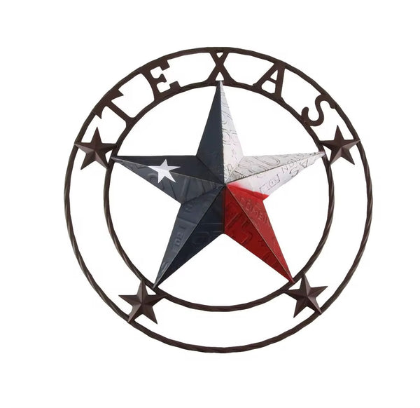 #EH10350 TEXAS LICENSE PLATE BARN STAR METAL LONE STAR TWISTED BROWN RING WESTERN HOME DECOR HANDMADE NEW