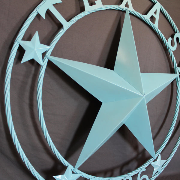 TEXAS 1836 TURQUOISE AQUA BARN METAL 3d LONESTAR WESTERN HOME DECOR NEW #EH12841 24",36",40",50"